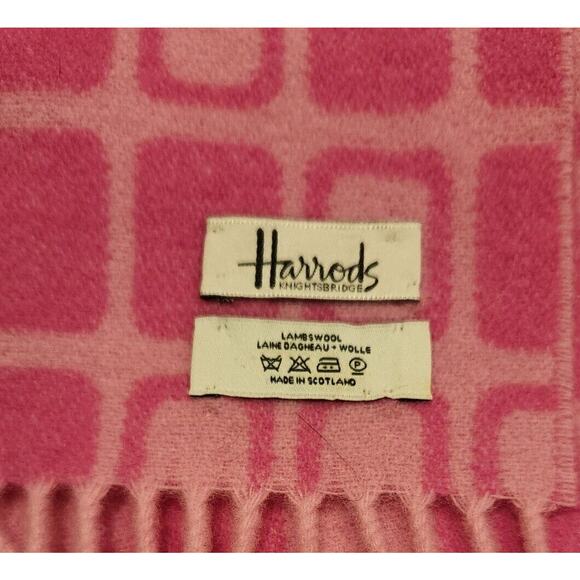 Harrods Knightsbridge Winter Lambswool Scarf Pink Print Fringe 71" X 10" Womens - Picture 2 of 9